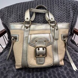 65th Anniversary COACH Straw and Gold Leather Tote